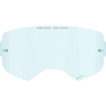 Alpinestars Supertech lens in blue for motorcycle goggles, showing a clear, curved protective lens with blue tint detail.