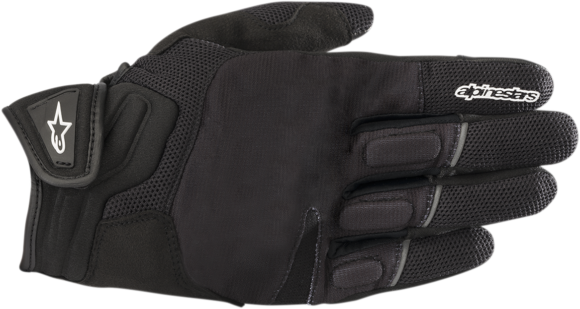 Black Alpinstars Atom gloves in 3XL size, showcasing durable motorcycle glove design with textured grip and secure closure.