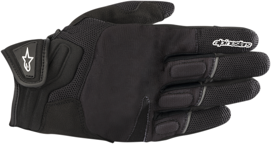 Black Alpinstars Atom gloves in 3XL size, showcasing durable motorcycle glove design with textured grip and secure closure.