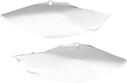 White Acerbis side panels for motorcycle body, featuring sleek design and brand logo, designed for durable fit and style.