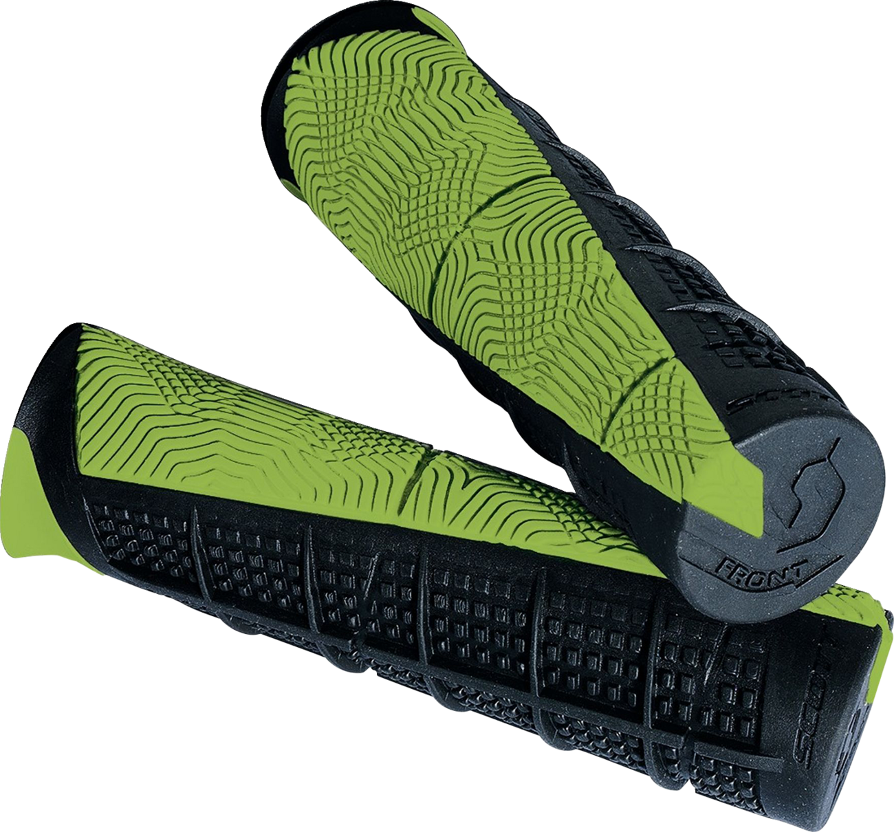 Scott Deuce ATV grips in black and green, featuring textured rubber for a secure handhold, designed for ATV handlebar control.