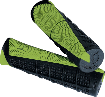 Scott Deuce ATV grips in black and green, featuring textured rubber for a secure handhold, designed for ATV handlebar control.