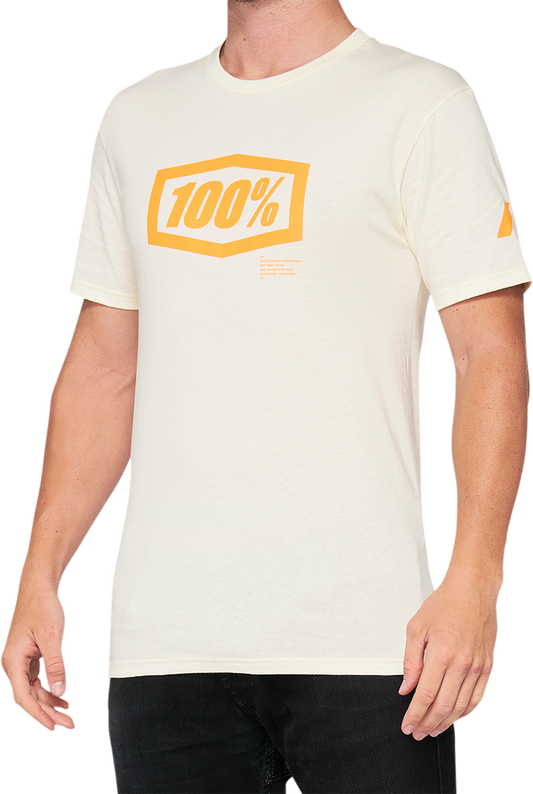 Bill's Exhausts 100% Essential T-Shirt in chalk and orange, large size, front view showing soft cotton fabric and colorful design.