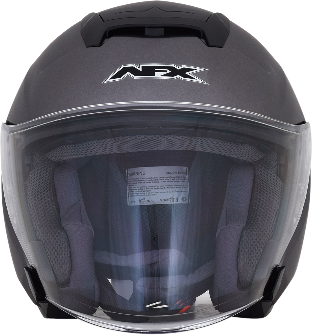 Frost gray AFX FX-60 motorcycle helmet in small size, featuring a sleek design and clear visor from Bill's Exhausts.