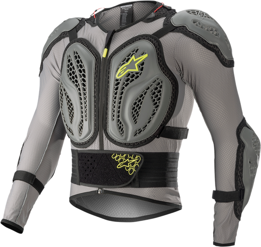 Alpinestars Bionic Action Jacket in gray and yellow, medium size, featuring protective armor and sporty design.