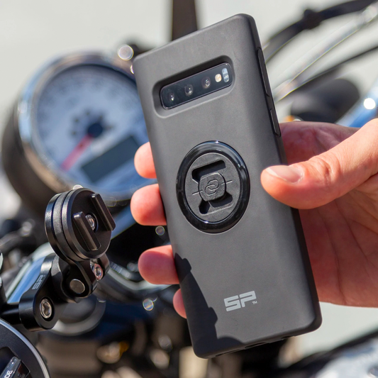 Bill's Exhausts SP CONNECT iPhone 14 phone case with protective black cover and precise cutouts for buttons and camera.
