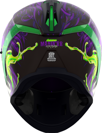 Bill's Exhausts ICON Airform™ helmet Manik'RR purple MIPS® motorcycle helmet, size 2XL with adjustable straps and ventilation.