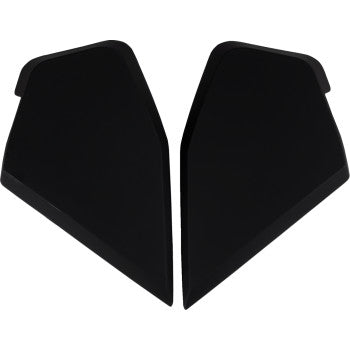 ICON Elsinore™ side plates in rubatone black for helmets, featuring sleek black finish and detailed design elements.