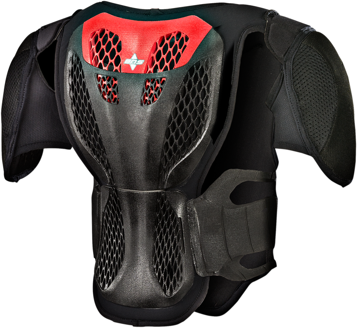 Alpinestars Youth A-5s black and red protective body armor for kids, size S/M, designed for motocross or off-road riding.