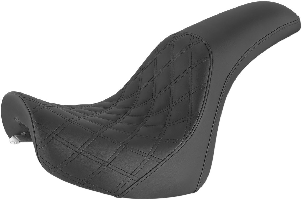 Black SADDLEMEN Profiler front seat with lattice design and smooth rear section for FXSTD motorcycles, by Bill's Exhausts.