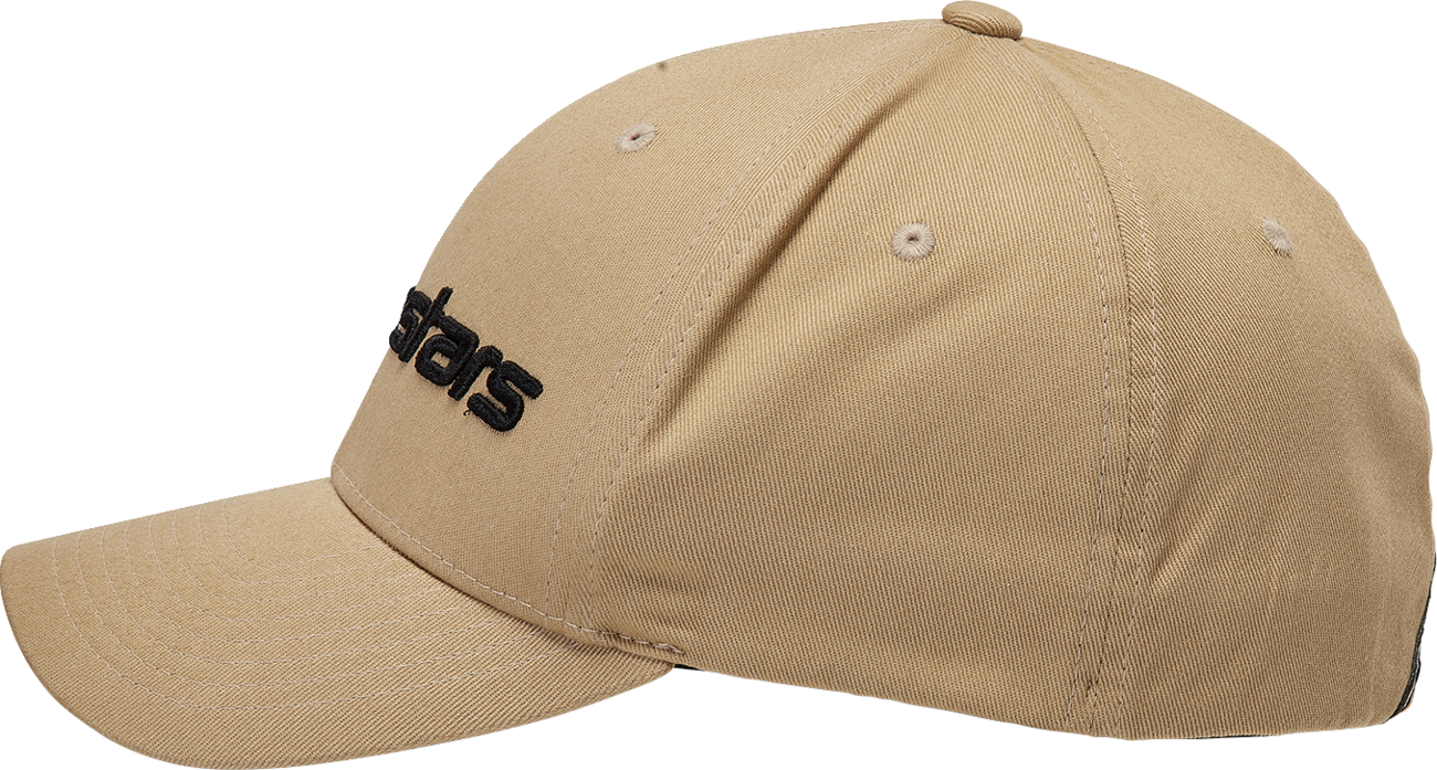 Alpinestars Linear Hat in sand and black, small/medium size, showcasing a stylish design and adjustable fit.