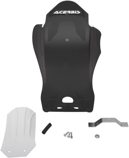 Black ACERBIS skid plate for KX 250/450 motocross bikes, designed to protect the body and frame during riding.