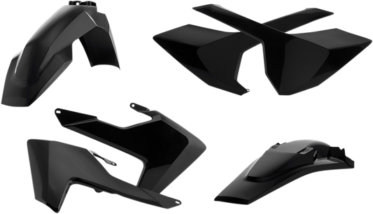 A black Acerbis standard replacement body kit for motorcycles, showing the assembled body panels on a neutral background.