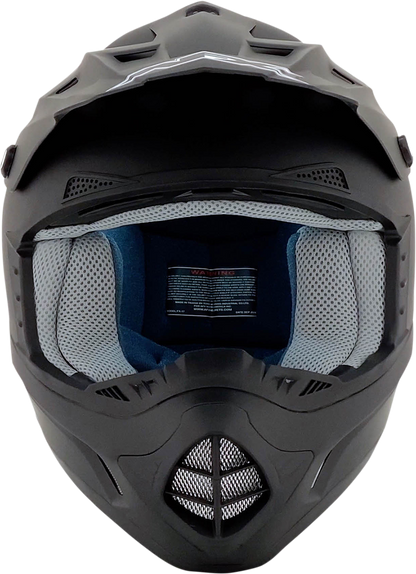 Matte black AFX FX-17Y motorcycle helmet in large size, featuring a sleek aerodynamic design and secure chin strap.
