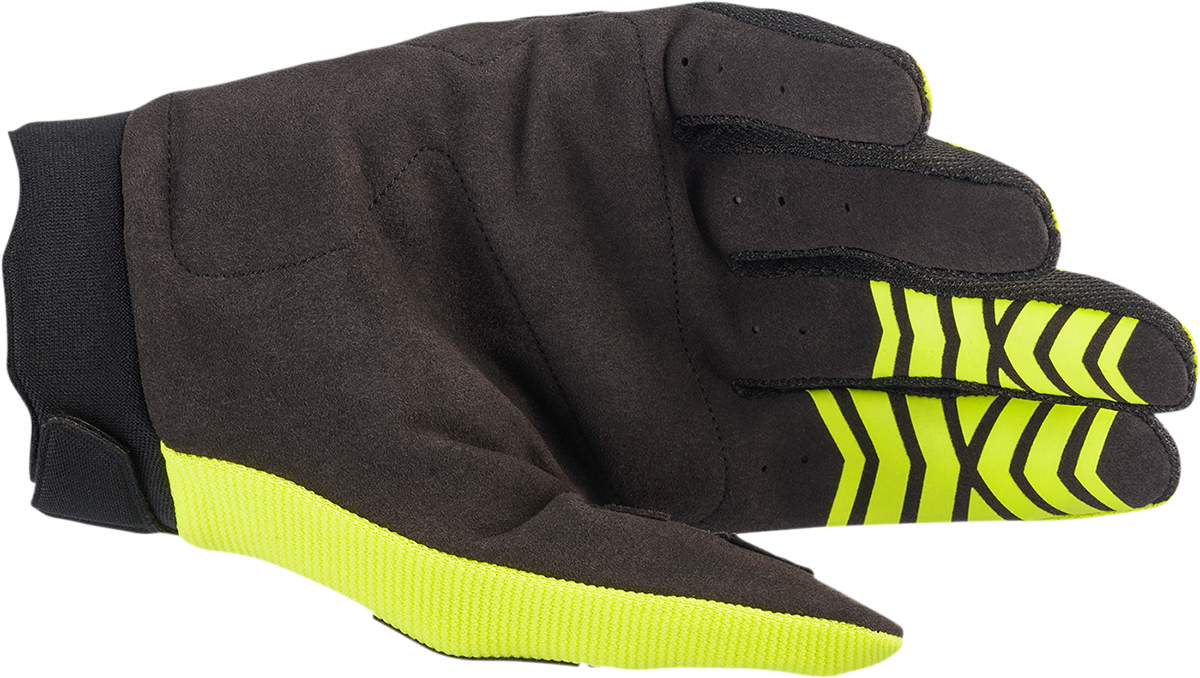 Alpinestars Full Bore gloves in fluo yellow and black with protective knuckles, small size, designed for motorcycle riding.
