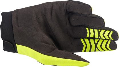Alpinestars Full Bore gloves in fluo yellow and black with protective knuckles, small size, designed for motorcycle riding.