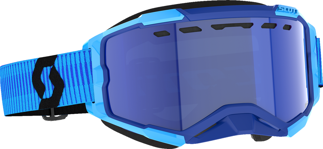 Scott Fury Snow Cross Goggle in blue and black with enhancer blue chrome lens, designed for snow sports and winter activities.