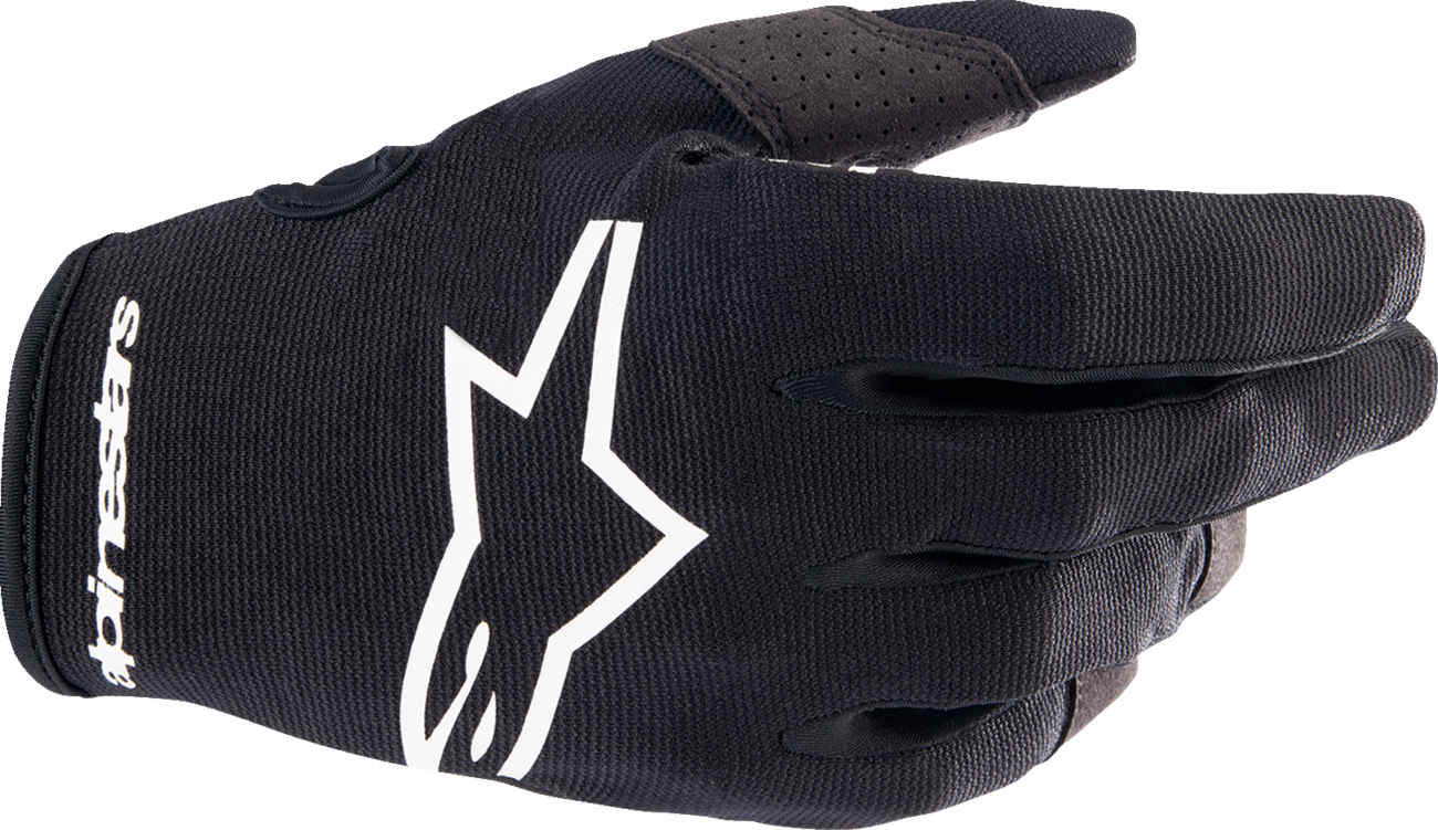 Black ALPINESTARS Youth Radar Gloves in small size, featuring protective padding and a snug fit for young riders.