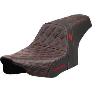 Bill's Exhausts SADDLEMEN Pro Series SDC motorcycle seat with red stitching, designed for FLT/FLH 2023-2024 models, no backrest