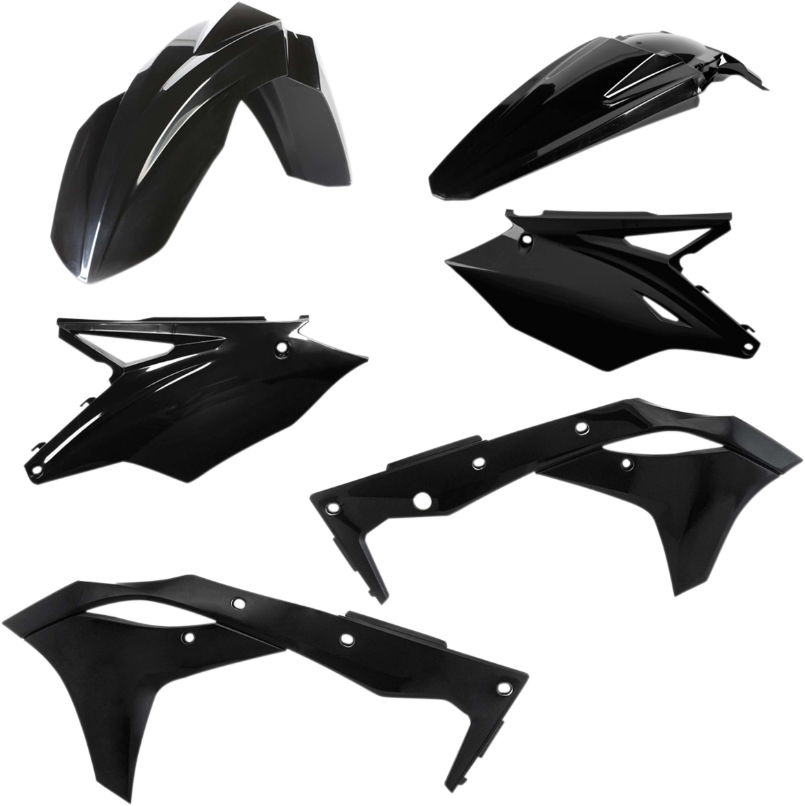 A black Acerbis standard replacement body kit for motorcycles, shown on a white background, designed for durable motorcycle body protection.