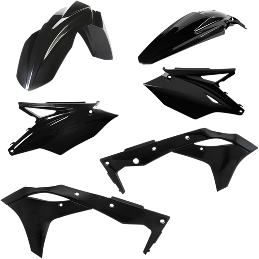 A black Acerbis standard replacement body kit for motorcycles, shown on a white background, designed for durable motorcycle body protection.