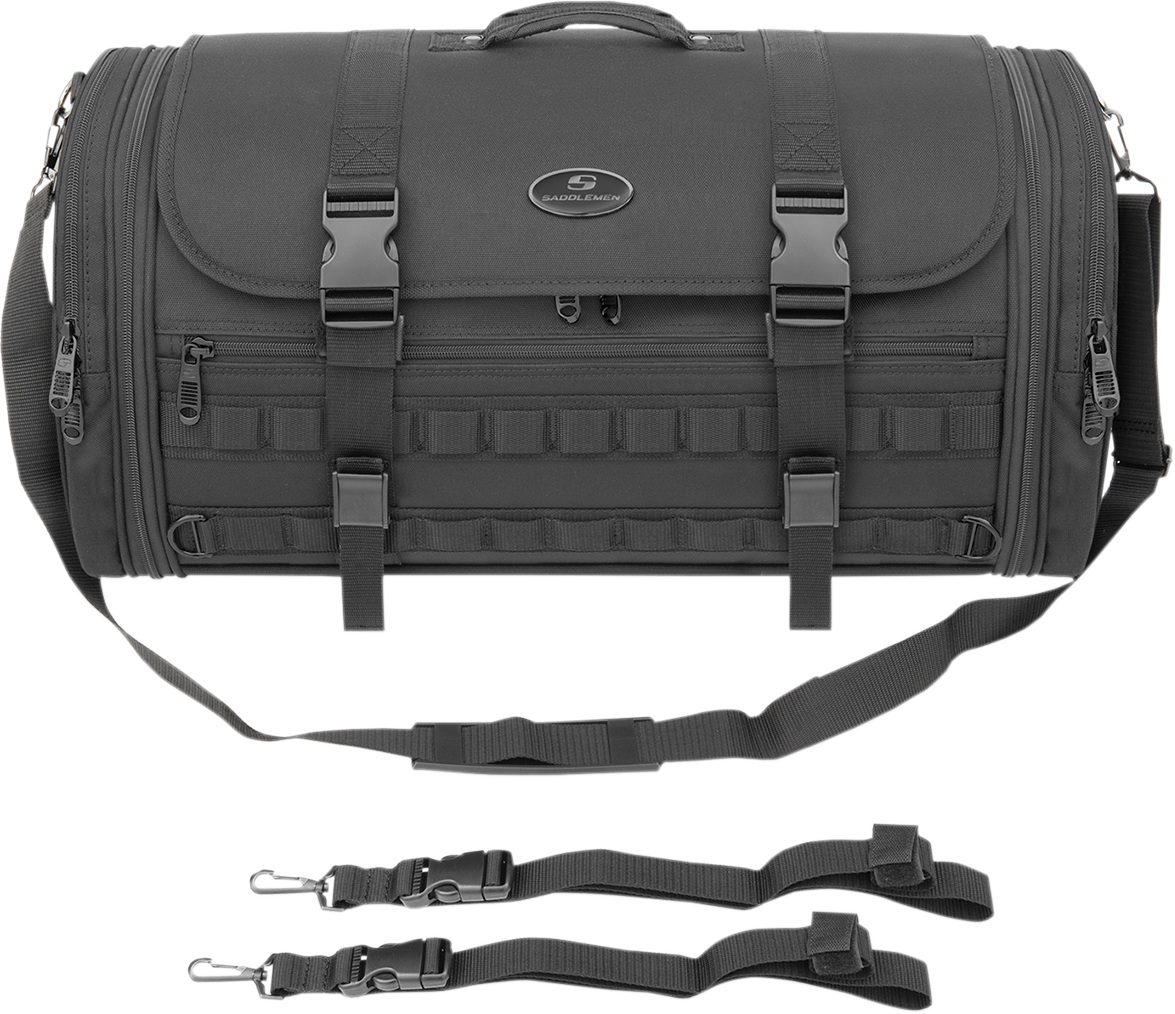 Bill's Exhausts SADDLEMEN TR3300 Tactical Deluxe Rack Bag seat with durable fabric and tactical design for motorcycle storage.