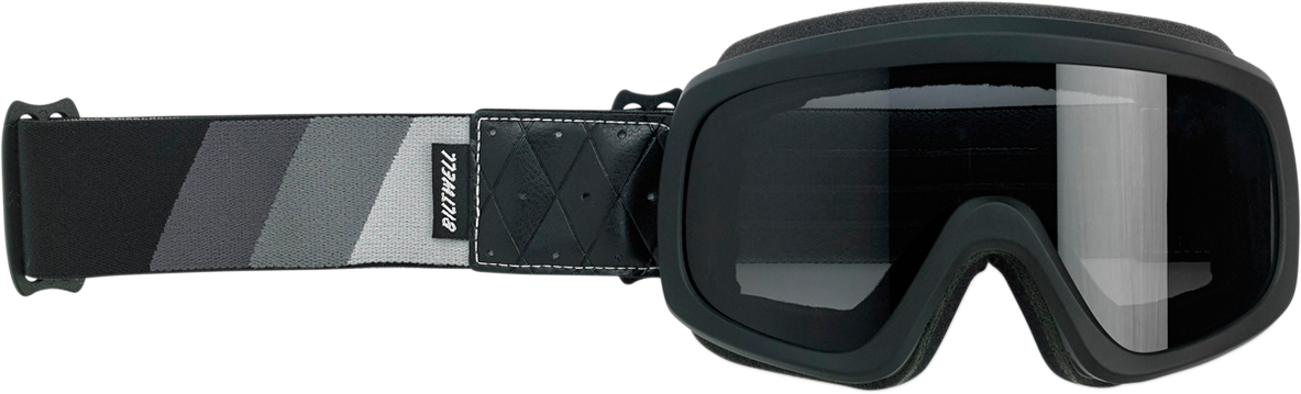 Bill's Exhausts BILTWELL Overland 2.0 Goggles with tri-stripe design in black, silver, and gray, showing clear lens and stylish frame.