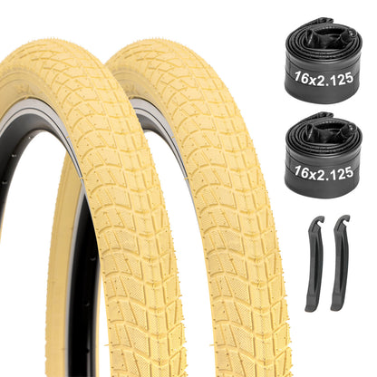 Hycline Colorwonder beige bicycle tire, 16-inch or 20-inch size, showing tread pattern and sidewall details.