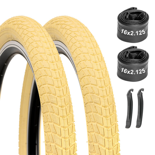 Hycline Colorwonder beige bicycle tire, 16-inch or 20-inch size, showing tread pattern and sidewall details.
