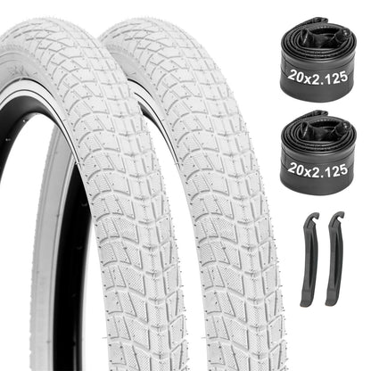 Hycline Colorwonder Pure White 16" / 20" bicycle tire, durable rubber tire with white sidewalls for bikes and cycling accessories.
