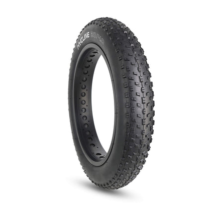 Hycline Raider fat bike and e-bike tire with rugged tread for off-road riding, black rubber with branding sidewall.