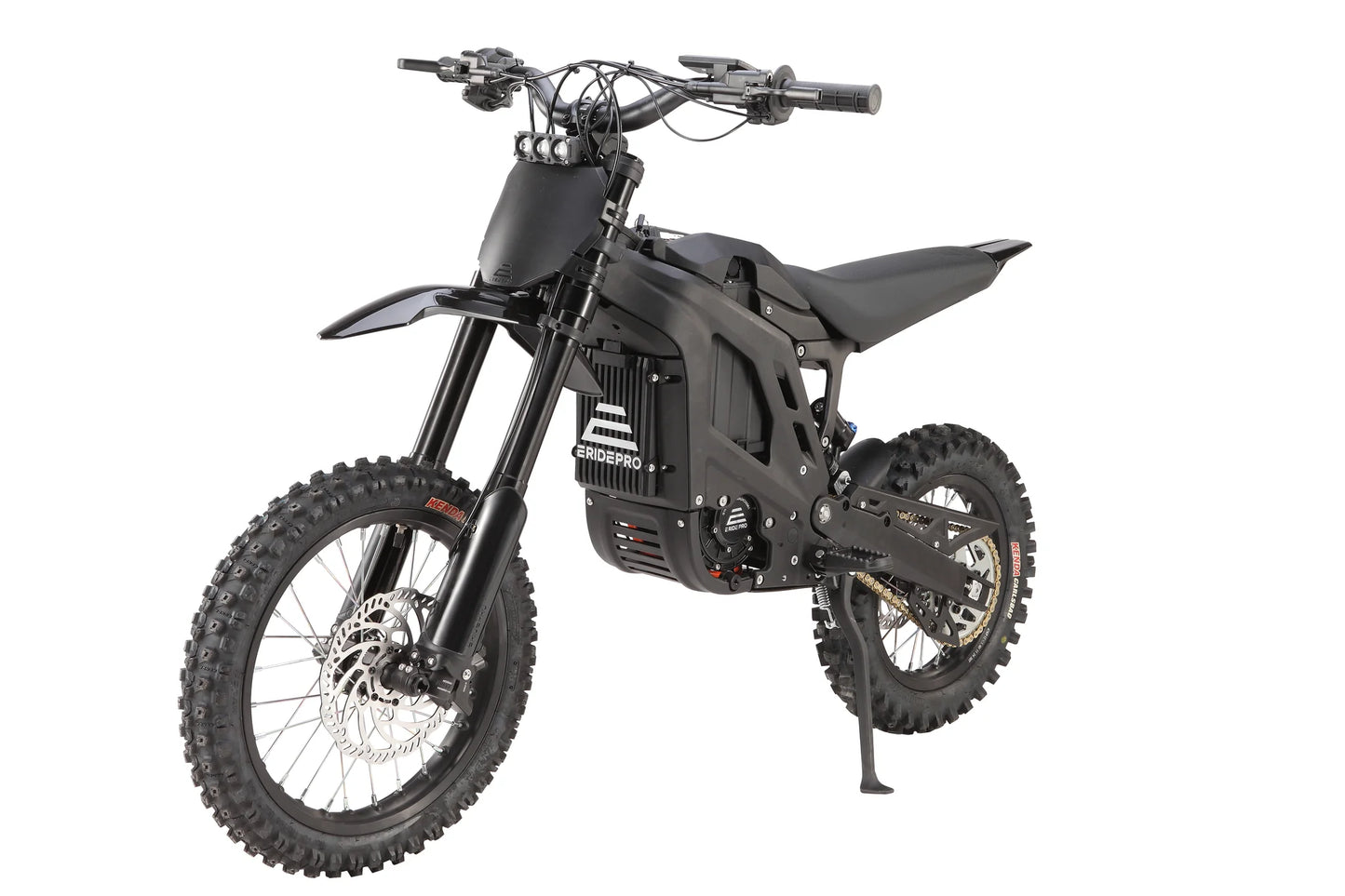 E Ride Pro Mini R electric dirt bike with 8KW peak power, 50MPH speed, 72V battery, and off-road motorcycle design.