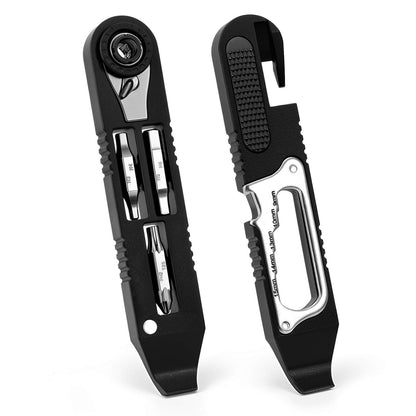Hycline 14-in-1 bike tire repair kit with wrench, lever, screwdriver, corkscrew, and file blade for bicycle maintenance.