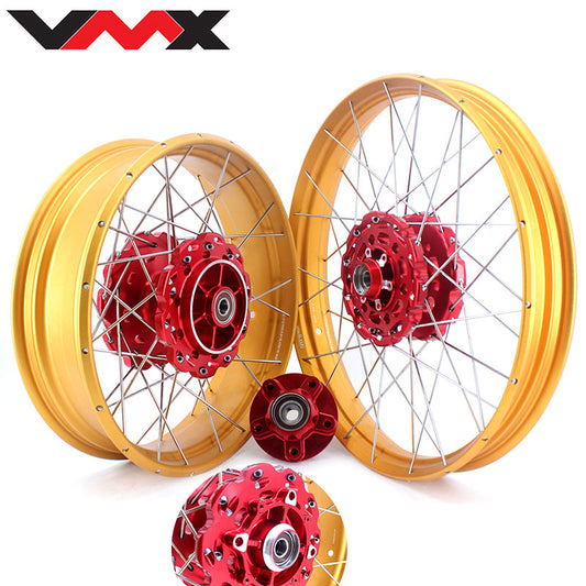 VMX 21/18 Tubeless Rims Fit Honda XL750 Transalp 2023-2024 Red Hub & Gold Rim - Howling Moto