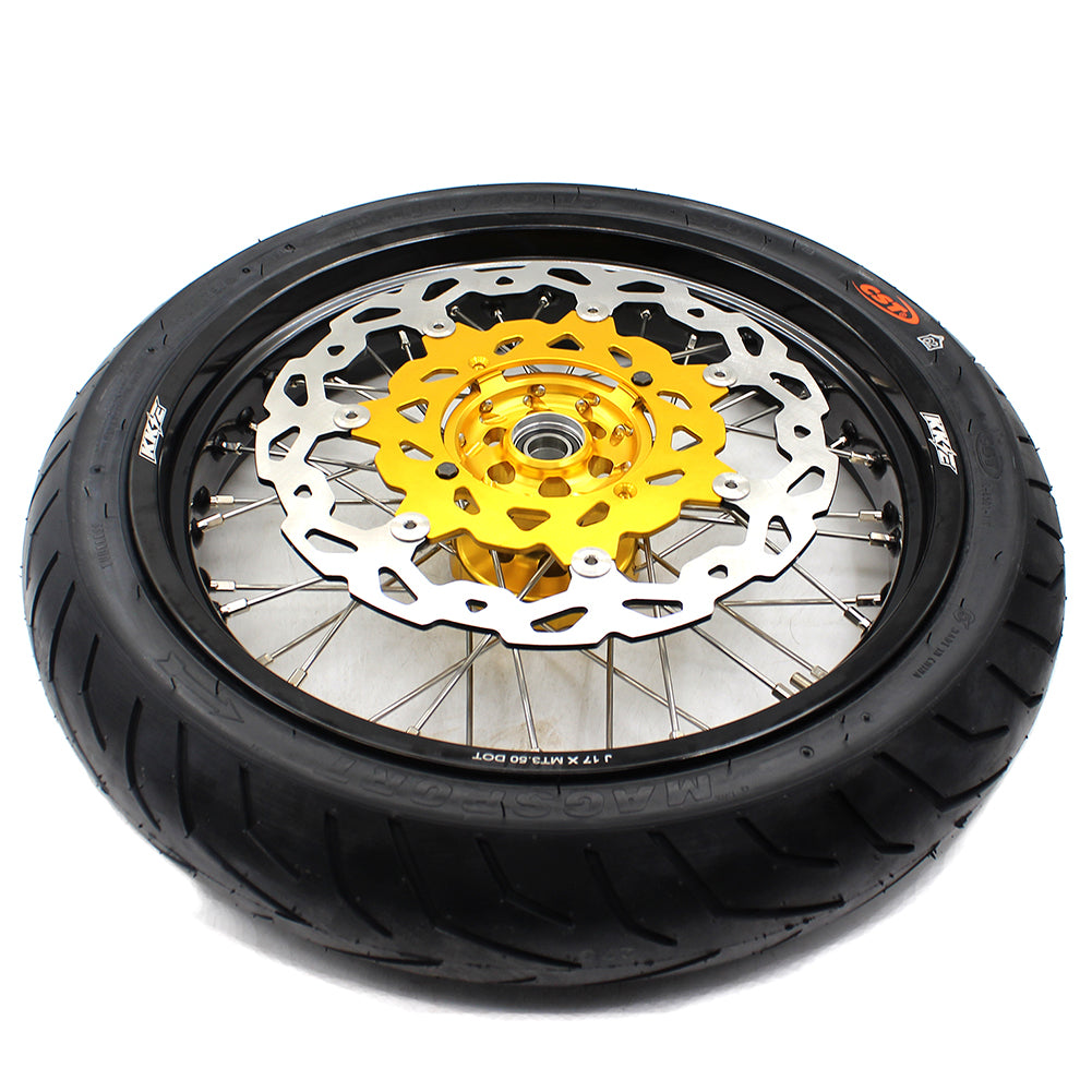 KKE 3.5 & 4.25*17inch Supermoto Rims Tires for SUZUKI RMZ250 2007-2024 RMZ450 2005-2024 Gold - Howling Moto