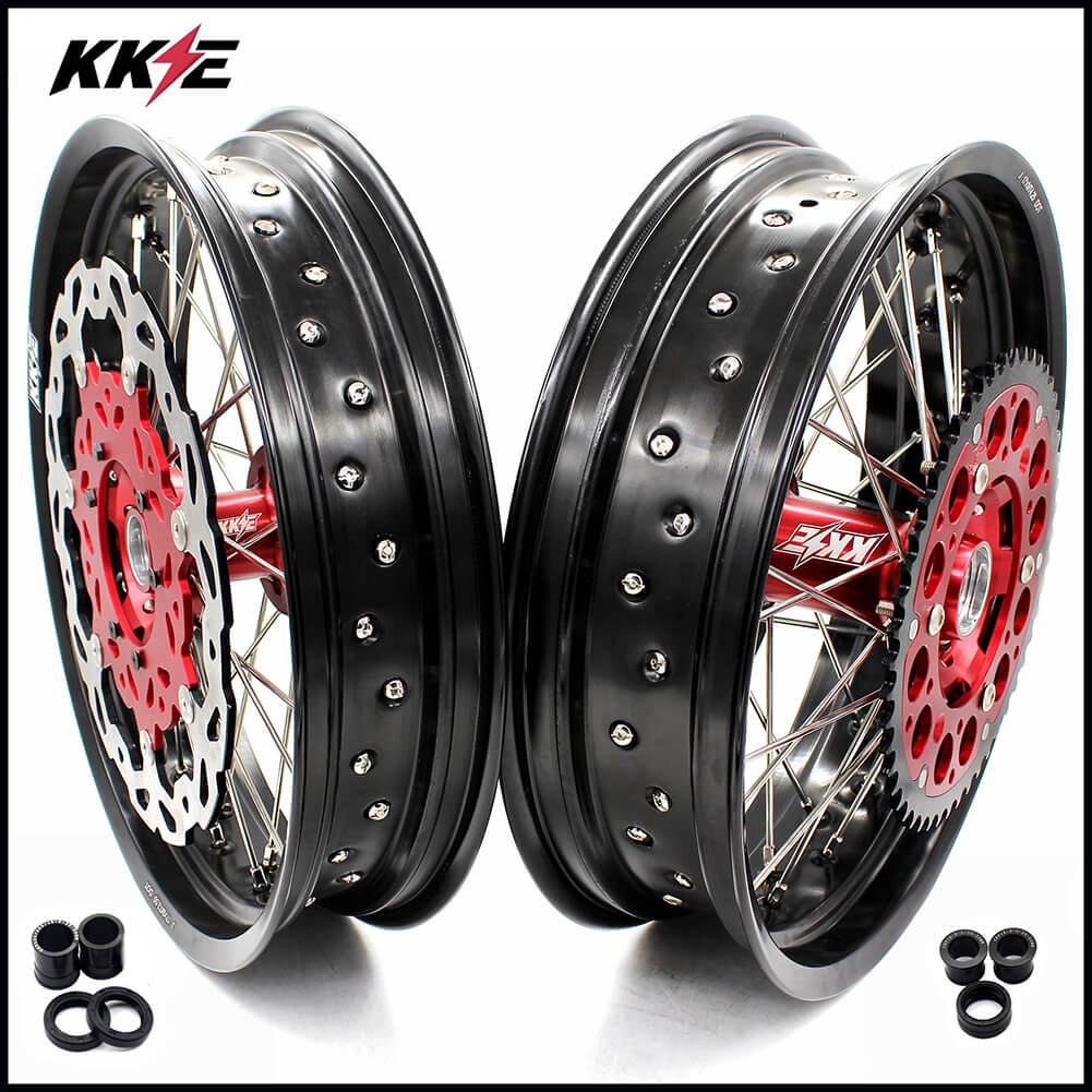 KKE 17 inch Supermoto Wheels Rims for HONDA XR650L 1993-2024 Red Hub Discs - Howling Moto