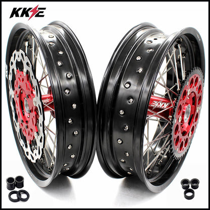 KKE 17 inch Supermoto Wheels Rims for HONDA XR650L 1993-2024 Red Hub Discs - Howling Moto
