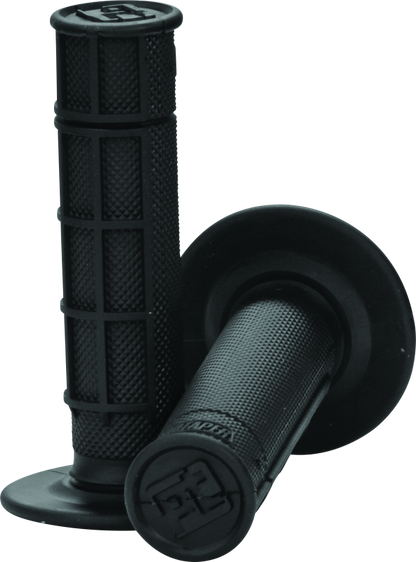 ProTaper Race Cut 1/2 Waffle grips in black on a motorcycle handlebar, showcasing textured surface and ergonomic design.