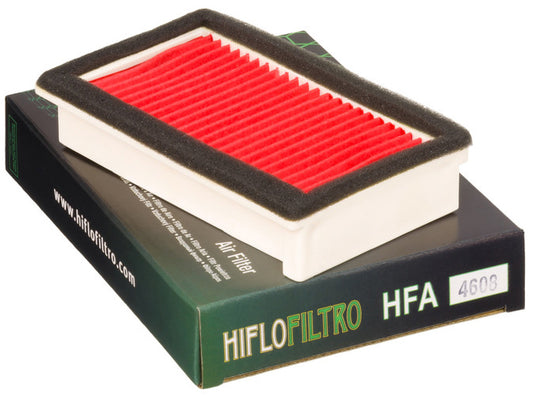 HIFLOFILTRO HFA4608 air filter for high-performance engines, showing a clean, cylindrical engine air filter with pleated filter media.