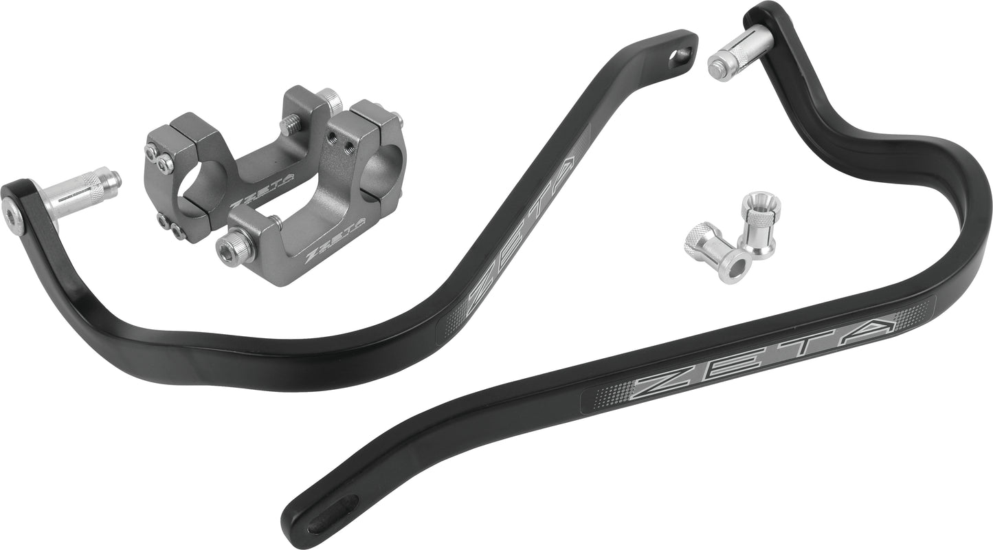 Black ZETA Armor Hand Guard with U Clamp for 1 1/8 inch handlebars, featuring durable construction and secure mounting.