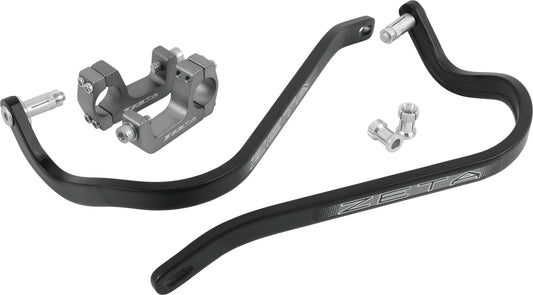 Black ZETA Armor Hand Guard with U Clamp for 1 1/8 inch handlebars, featuring durable construction and secure mounting.