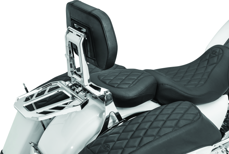 Kuryakyn Neo Driver & Passenger Backrest with Chrome Luggage Rack for motorcycle, part #5746, showing chrome finish and backrest design