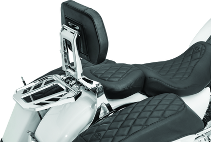 Kuryakyn Neo Driver & Passenger Backrest with Chrome Luggage Rack for motorcycle, part #5746, showing chrome finish and backrest design