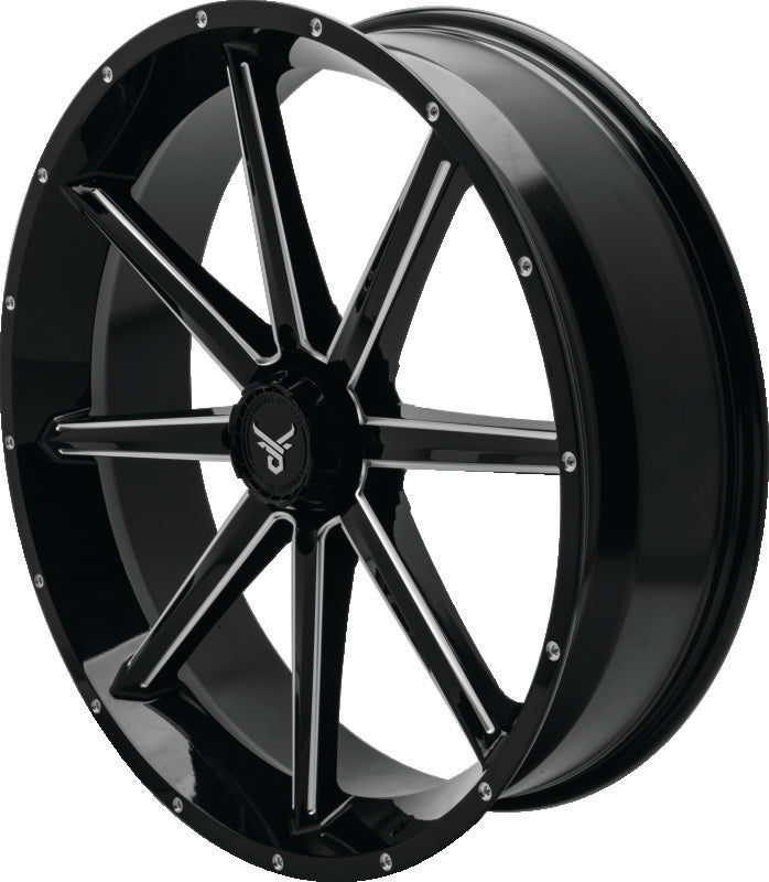 QuadBoss Slicer 20x7 PowerSports wheels featuring limited edition bull logo center caps and rugged black finish.