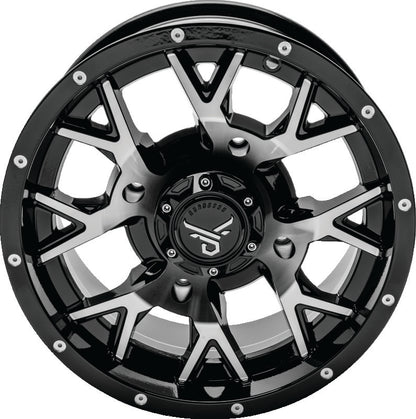 QuadBoss Barbwire 14x7 aluminum wheels for utility vehicles, featuring a durable, lightweight design with a black finish.