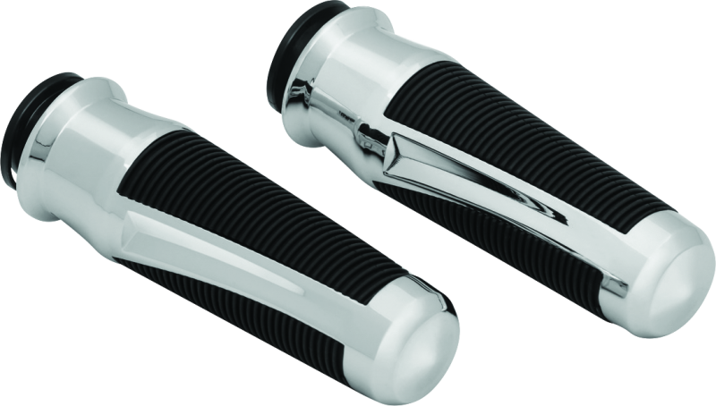 Kuryakyn Phantom grips for Indian motorcycles in chrome, featuring textured rubber for comfortable handling and stylish design.