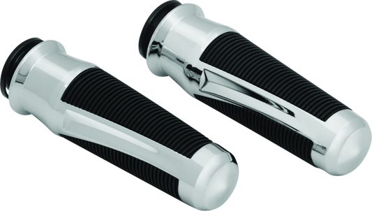 Kuryakyn Phantom grips for Indian motorcycles in chrome, featuring textured rubber for comfortable handling and stylish design.