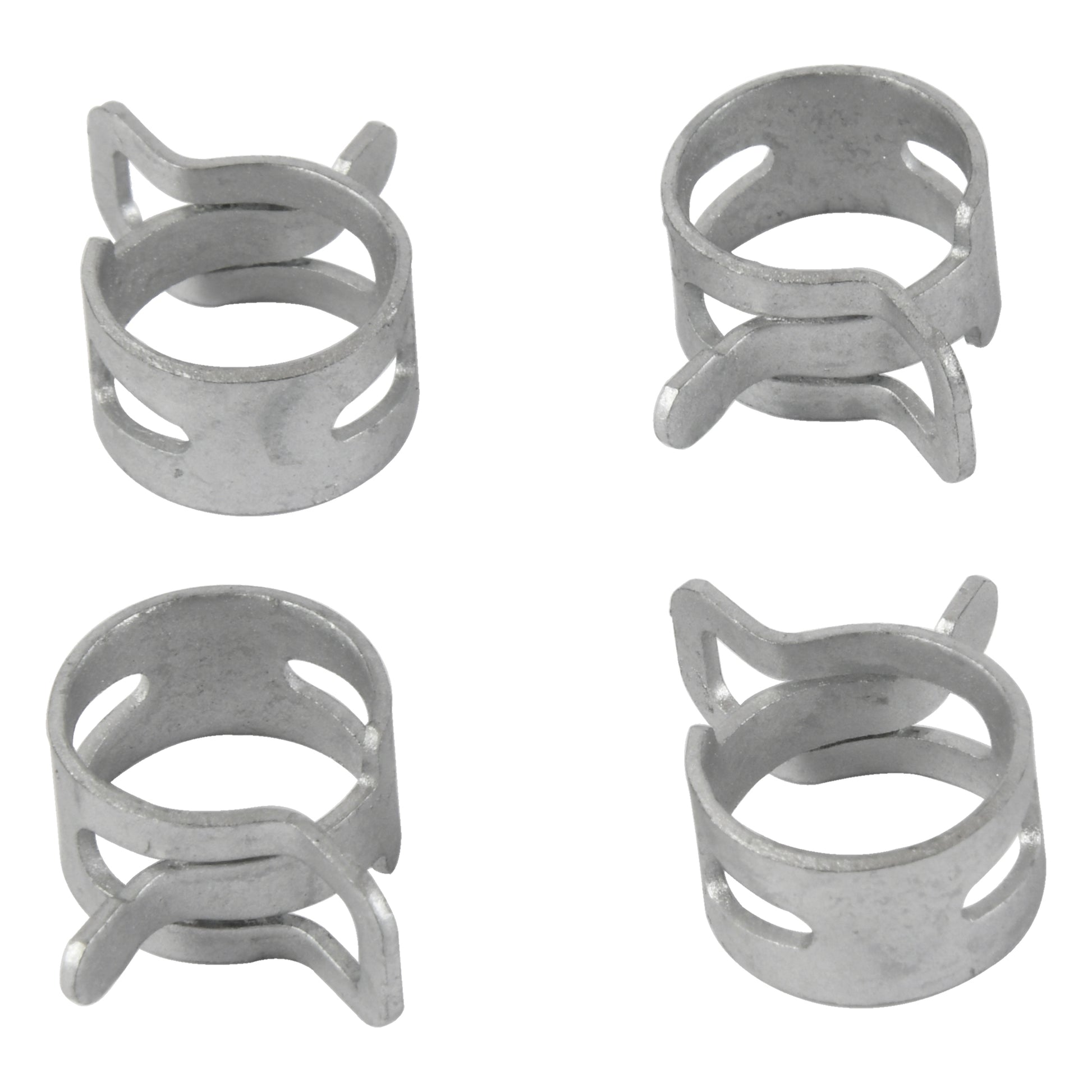 ALL BALLS Hose Clamps Refill Kit 4-pack with secure metal clamps for reliable hose connections, shown in a close-up image.