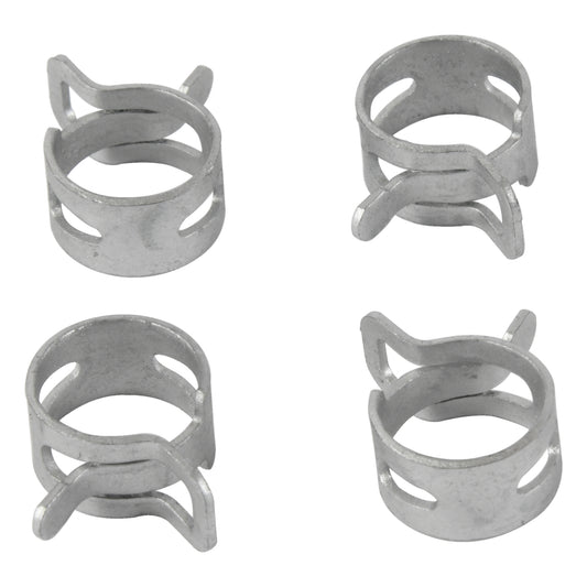 ALL BALLS Hose Clamps Refill Kit 4-pack with secure metal clamps for reliable hose connections, shown in a close-up image.