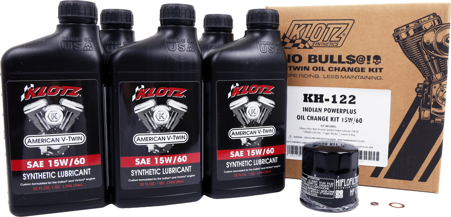 KLOTZ Powerplus 5 Quart Synthetic Oil Change Kit with oil filter and tools for vehicle maintenance